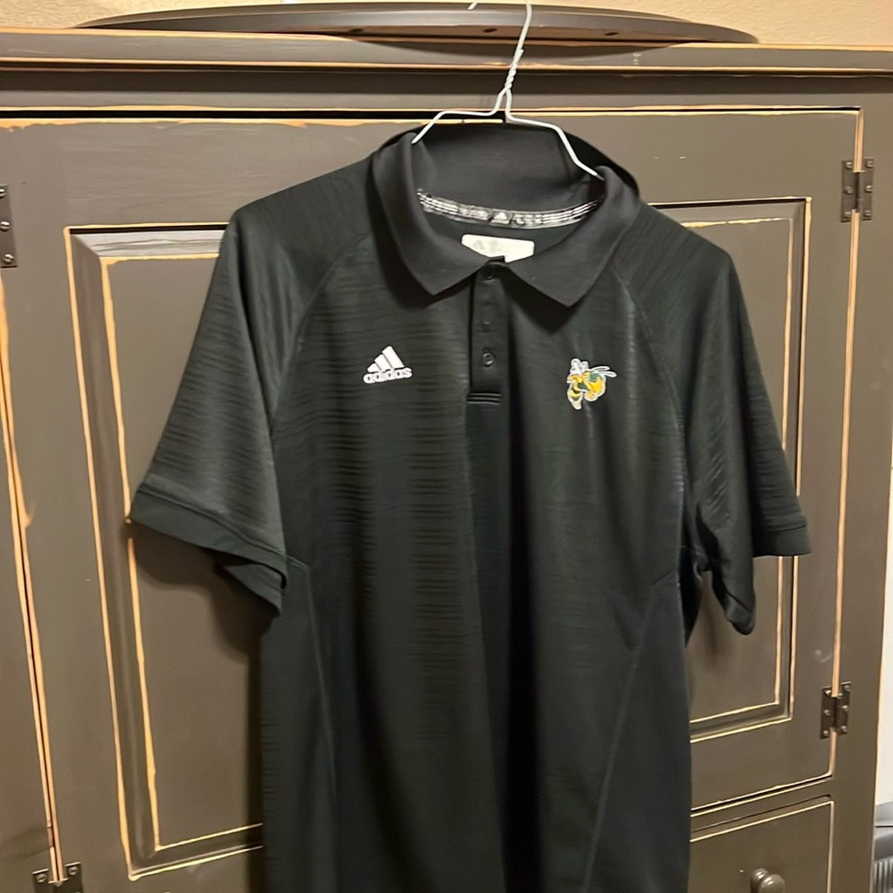 Adidas, XL, black collared shirt with yellow jacket emblem